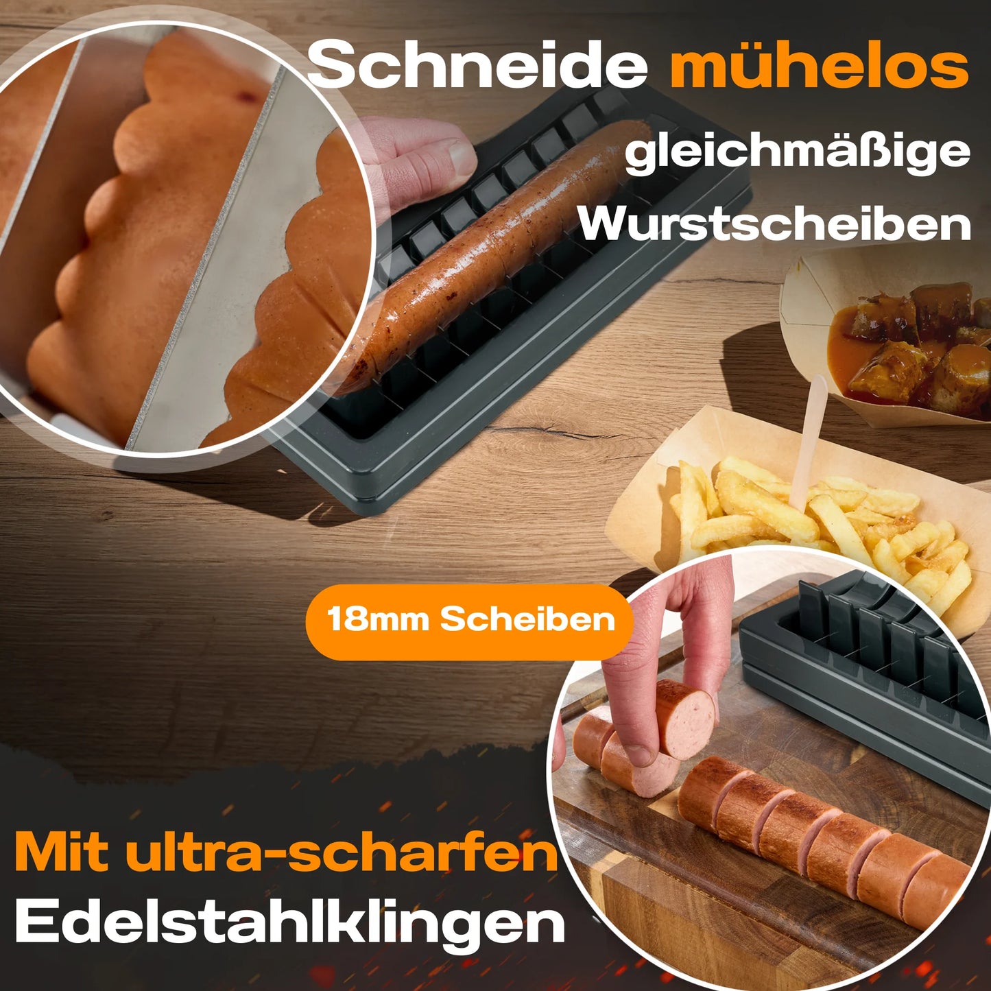 Schwarzer Currywurstschneider