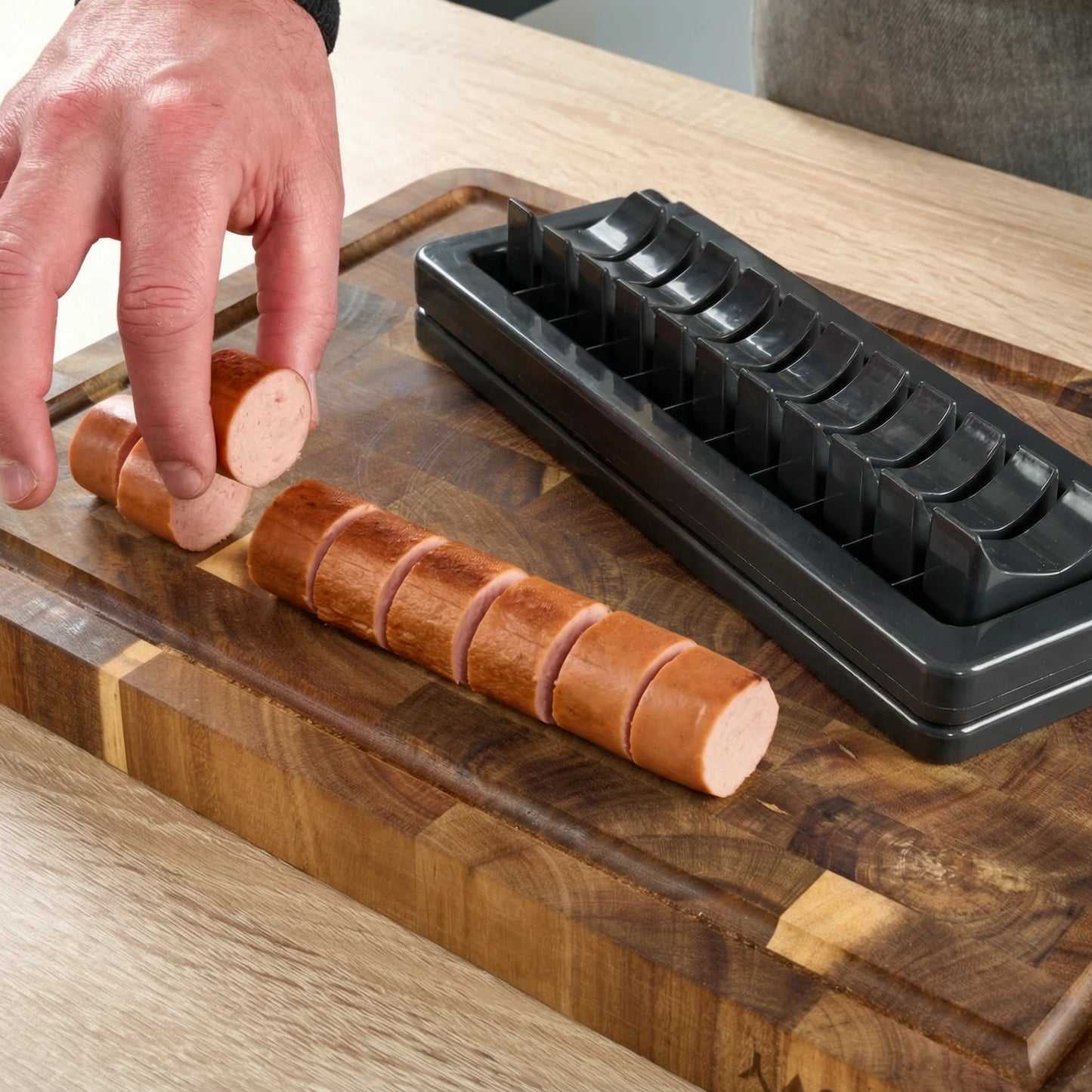 Schwarzer Currywurstschneider